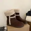Versión de Stock Disponible ~ Botas de Nieve Exteriores de Suela Gruesa para Mujer, Botas Cálidas Casuales de Piel de Cordero Redondas Retro, Botas de Algodón Birkenstock