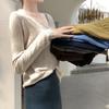 Camiseta Base Ajustada para Mujer en Otoño e Invierno con Jersey Estilo Coreano Versátil Efecto Adelgazante Cuello en V Tejido de Punto Suave Tácto Ceroso Manga Larga