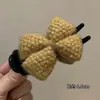 Grampo de cabelo de crochê com laço e bola fofo da moda para outono e inverno, grampo de tubarão feminino, grampo de cabelo com temperamento elegante, acessório de cabeça