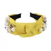 Diademas Europeas y Americanas Transfronterizas con Cabeza de Perla y Diademas de Tela de Forro Ancho Nudo, Diademas de Moda y Personalizadas con Nudo Central Venta al por Mayor