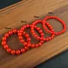 Pulsera de Cuentas Redondas Color Rojo Caqui de 16 mm Ágata Roja Completa Piedra de Cuarzo Jade Rojo Ágata Roja del Sur Pulsera Atmosférica para Hombres y Mujeres