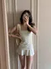 Traje de baño de una pieza para mujer, estilo Ins coreano, color sólido, adelgazante, fruncido, push-up para busto pequeño, vacaciones en aguas termales, estilo de deseo puro, estilo de falda corta
