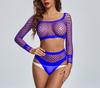 Talla grande Comercio Exterior Ropa Interior Sexy para Mujer Dividido Hueco Sexy de Manga Larga Red de Pesca traje JTS181126