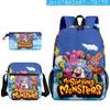 3D Nuevo Producto mi monstruo cantante Mochila de Concierto de Monstruos Bolsa Escolar Bolsa para Lápices Bolsa de Hombro Juego de Tres Piezas