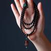 Collar original DIY de Perla Negra de hoja pequeña de Palo de Rosa con cuentas de pulsera para hombre y mujer talladas con Nanwu Amitabha al por mayor