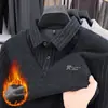 Suéter Masculino Espesso Falso Duas Peças com Gola Reversível para o Inverno, Para Meia-Idade, Forrado com Fleece, Blusa de Tricô Quente para o Pai