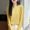Novedades Otoño/Invierno 2026 Primera Línea Ropa Lista para Usar Andy Terciopelo Dobladillo Enrollado Cuello Redondo Tejido Manga Larga Mujer Color Liso Camiseta Base
