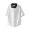 Camisa Polo de Manga Corta con Bloques de Color Estilo Hong Kong para Hombre de la Marca de Moda Nanxia, Tendencia Retro Ajuste Holgado Media Cremallera Cuello de Solapa Falso Dos Piezas