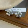 Collar de Perlas de Alta Gama, Flor de Perla Blanca Bola Explosiva Collar Largo con Borla Ajustable, Pendientes del Mismo Estilo