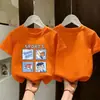 Camiseta de Algodão Puro Manga Curta para Meninas Estilo Novo Elegante Estampada Gola Redonda Top Camisa Meia-Manga Solta Respirável para Crianças