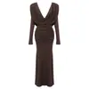 Vestido largo retro francés de calidad de exportación transfronteriza, escote en V pronunciado, efecto adelgazante, mangas largas, adecuado para el trabajo, eventos nocturnos y ocasiones de moda