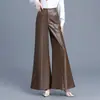 Calça Flaire de Couro PU Color Sólida da Moda para Mulheres, Novo Estilo Outono 2026, Elegante de Cintura Alta Emagrecedora Versátil Casual