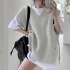 Colete de malha feminino ins coreano solto versátil retrô gola V preguiçoso nicho design de fenda lateral senso de design top feminino