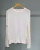 Camiseta básica de punto de cachemira de triacetato ~ top de punto fino de manga larga y cuello redondo para mujer, holgado y versátil para usar como prenda exterior en otoño e invierno
