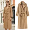 Comercio Exterior Transfronterizo En Stock Estilo Europeo y Americano Abrigo Largo de Lana Doble Botonadura Clásico de Invierno para Mujer Estilo Británico