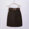 Falda midi adelgazante de cintura alta que se ajusta a la cadera para mujer, nuevo estilo Otoño/Invierno con cinturón, color liso de Tencel Lyocell Chenille