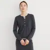 Cuello de Cazador Simple Tejido de Lana Estilo Nuevo Principios de Otoño Ropa para Mujer Bloque de Color Falso Dos Piezas Suéter Holgado Top de Manga Larga Mujer