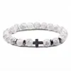Pulsera de Cruz con Cuentas de Piedra Blanca Turquesa Blanca Piedra Volcánica Piedra Ojo de Tigre Piedra Natural Pulsera de Cuentas Caliente de Venta Transfronteriza Teme