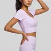 Juyitang Malla de Melocotón Espalda Bonita Manga Corta Alta Elasticidad Almohadilla Fija en el Pecho Ropa de Yoga Deporte Correr Entrenamiento Ropa de Fitness Mujer