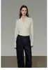 Suéter tejido de manga larga estilo francés UNSSPOKEN para mujer, cuello en V, jersey, elegante, de alta gama, diseño de nicho, top estilizado