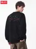 Moletom Retrô com Gola Redonda Han Lu Moda de Rua Americana para Homens, Estilo Outono e Inverno, Solto e Quente, Simples com Estampa de Letras Q