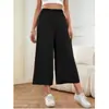 Pantalones cropped de pierna ancha drapeados de cintura alta para mujer, pantalones casuales de color liso sueltos de verano, estilo europeo y americano, versátiles
