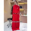 Traje Deportivo Casual Estilo Europeo Rojo para Mujer, Primavera y Otoño 2025 Nuevo Moda Tendencia Holgado Pantalones de Pierna Ancha Conjunto de Dos Piezas