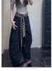 Pantalones de retazos a cuadros estilo retro americano de pierna ancha para mujer, nuevos pantalones casuales de verano de cintura alta, holgados, adelgazantes, Pantalones de guadaña