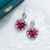 Pendientes de Corazón de Topacio de Lujo de Alta Resistencia Pendientes de Corazón Oceánico de Corindón Rojo Pendientes de Corazón de Aguamarina