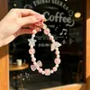 Corrente de celular com miçangas de macaron, pingente de laço de estrela arco-íris, acessório de chaveiro feminino, decoração de bolsa