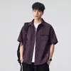 Ropa para Hombre Xintang Chaqueta transpirable de manga corta para hombre, estilo americano, con caída y textura naturales, bolsillo en el pecho con parche de logo, camisa para hombre