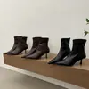 Botines ajustados de punta fina estilo coreano para mujer, nuevo modelo otoño e invierno 2026, botines elásticos elegantes y versátiles, botines cortos de felpa de tacón alto para mujer