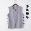 Chaleco de Lino de Seda de Hielo Delgado Estilo Japonés Vintage de Verano para Hombre Sin Mangas Casual Múltiples Bolsillos Chaleco Chaqueta de Algodón y Lino