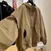 Jaqueta de baseball única e estilosa com design Maillard, casaco casual com capuz para trabalho para mulheres, jaqueta trench coat de primavera e outono, moderna