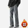 Cintura Elástica Sem Marca Tendência Calças Casuais Três-Anti Nível Tempestade Impermeável Calças de Carga Masculinas Calças Retas Forradas com Fleece Tipo Elástico
