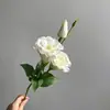 Flor de platycodon artificial de 4 cabeças, decoração de flor de seda de alta qualidade, arranjo floral de casamento com folhas, arte floral requintada de platycodon