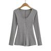 785-24 Primavera Nuevo Estilo Europeo y Americano Sexy Sexy Corte Bajo Cuello U Cremallera Manga Larga Ajustado Mono Básico