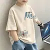 Roupa Infantil 100% Algodão Tamanho Médio e Grande Camiseta Infantil 2026 Verão Novo Estilo Camiseta Masculina Infantil Solta e Versátil Tendência Manga Curta