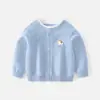 Jaqueta de Tricô Falsa de Alpaca de Alta Qualidade Duas Peças para Meninos e Meninas, Cardigã Gola Redonda, Blusa de Tricô Lisa, Suéter Infantil Classe A
