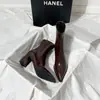 Botines de tacón alto para mujer Chuyuji Marrón, Nuevo estilo Otoño/Invierno, Forrados, Estilo Francés, Cremallera trasera, Elástico, Punta fina, Tacón grueso