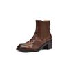 Botas de couro de salto médio grossas Chelsea 2024 de inverno com couro de vaca lavado texturizado britânico Brock esculpido para mulheres