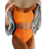 Comercio Exterior Europeo y Americano Nuevo Traje de Baño Bikini para Mujer Sexy de Dos Piezas Color Sólido Tela Ondulada Bikini Dividido