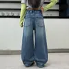 Jeans de Primavera y Otoño para Niñas 2026 Nuevo Casual Estilo Coreano Botón Grande Mediano Parche de Mezclilla Pantalones Curvos Modernos