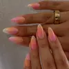 Esmalte de uñas con degradado rosa y naranja, arte de uñas en forma de almendra con degradado de durazno, transparente y delicado, uñas postizas removibles, venta al por mayor