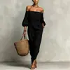 Mono Elegante de Moda Otoño-Invierno 2026 Europeo y Americano, de Hombros Descubiertos, Ceñido a la Cintura, con Mangas Abullonadas, de Venta Caliente para Viajes