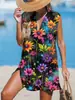 Transfronterizo popular 2025 nuevo verano mujeres sin mangas cuello en V impresión digital 3D vestido sexy vestido ropa de mujer