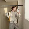 ¡Estilo Coreano Ruiyi! Cárdigan de Punto de Manga Larga de Alto Nivel para Mujer, Otoño 2026, Cuello Redondo, Color de Contraste, Patrón de Diamantes, de un Solo Botón