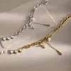 Acessórios de Colar Estilo Europeu e Americano Silenciosos e Chiques para Mulheres Transfronteiriço Aço Inoxidável Dourado 18K com Diamantes Cruz Estrela de Cinco Pontas Colar Clipes de Papel
