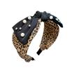 B122-1 Nueva banda para el cabello con estampado de leopardo, borde ancho, uñas irregulares, cinturón de perlas, alambre de hierro, lazo grande, diadema, accesorios para el cabello estilo coreano