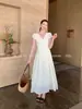 Precio Especial Sin Devoluciones/Cambios Vestido de Manga Corta con Parches de Encaje Xiu Xi Xi Falda de Color Sólido Pura Deseo para Mujer 88479